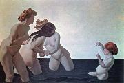 Felix  Vallotton three women and a young girl playing in the water Sweden oil painting artist